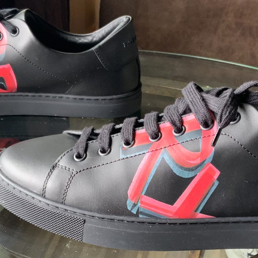 Burberry Men's Albert Logo-Print Leather Sneakers, Black/Red - Picture 3 of 9